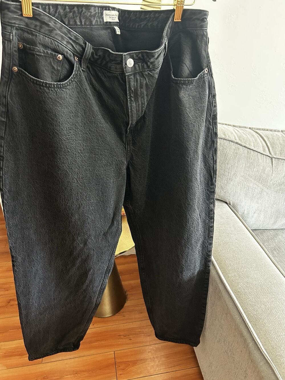 Abercrombie & Fitch Tapered Loose Jeans Womens 34 / 18 Black Baggy Barrel